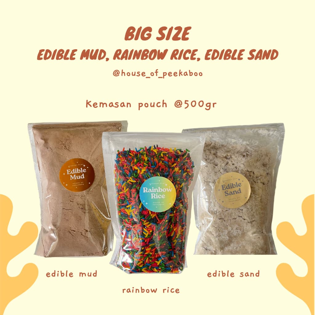 Review Edible Mud & Rainbow Rice: Mainan Sensori Aman Masuk Mulut?