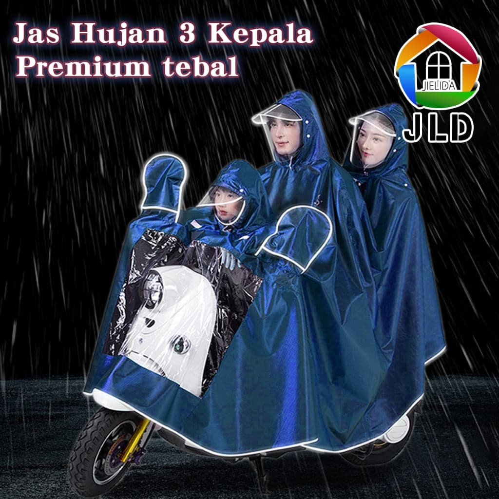 JieLiDa 3 in1: Jas Hujan Motor 3 Kepala Anti Rembes & Tebal