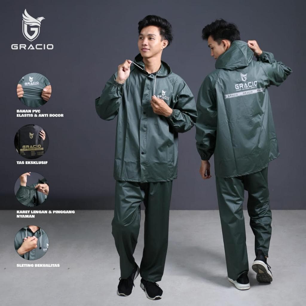Jas Hujan GRACIO Dewasa: Mantel Pria Wanita Hijau Army Murah Meriah!