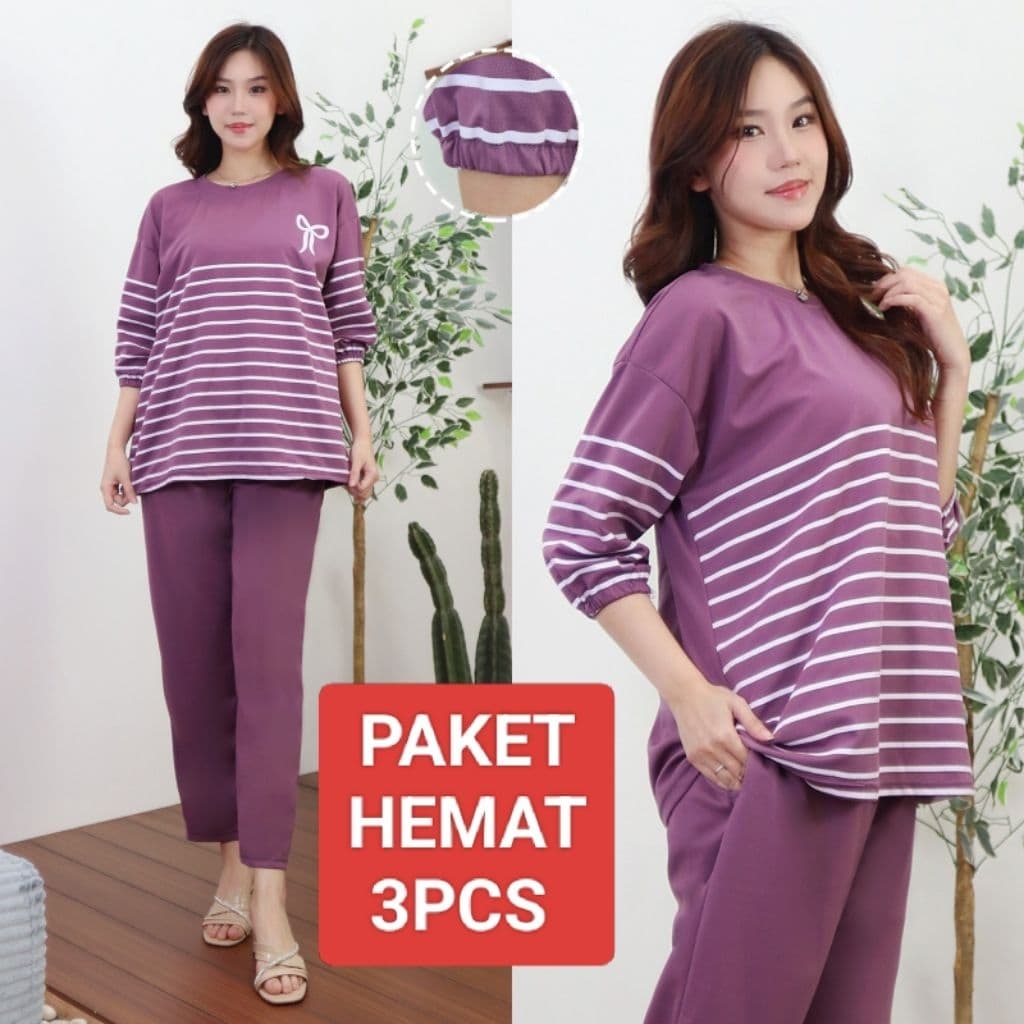 Review Lover.fashion Setelan PP Salur Pita: Piyama Jumbo Nyaman