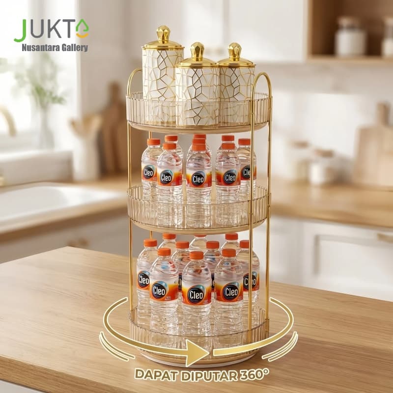 JUKTA Rak Putar 360°: Organizer Kosmetik & Bumbu Dapur Mewah